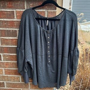 FREE PEOPLE Ladies Top M Marla Henley Oversized Tunic Top Poppy Seed Boho